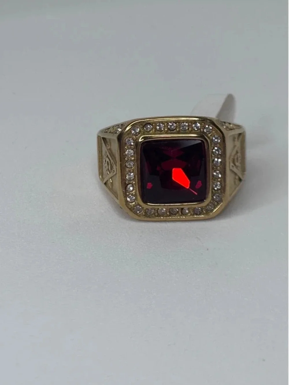 gold tone red CZ statement ring clear accents size 13